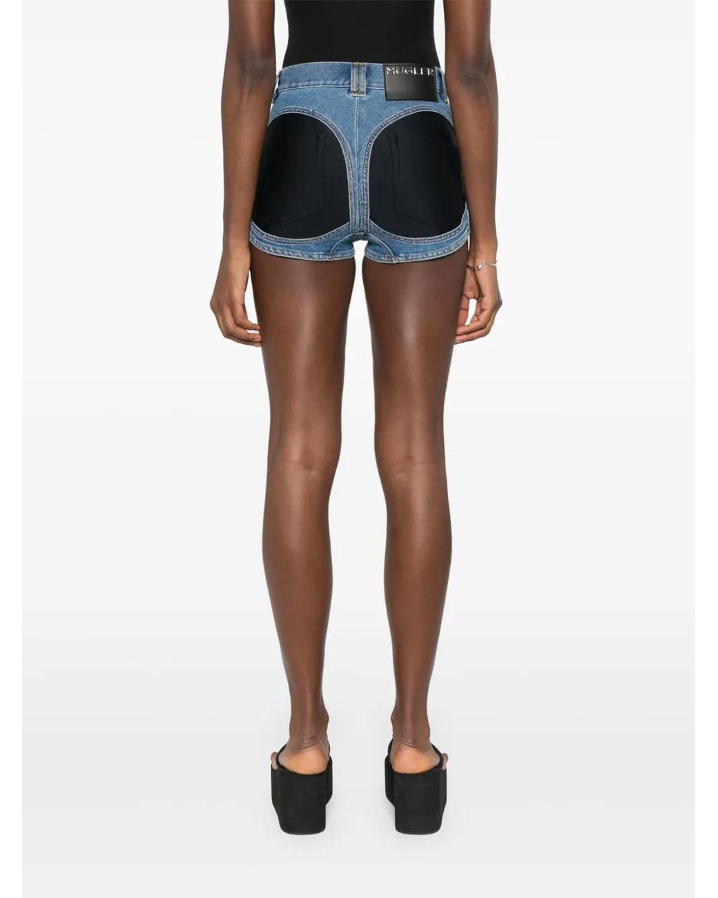 Mugler Blue Bi-Material Denim Shorts