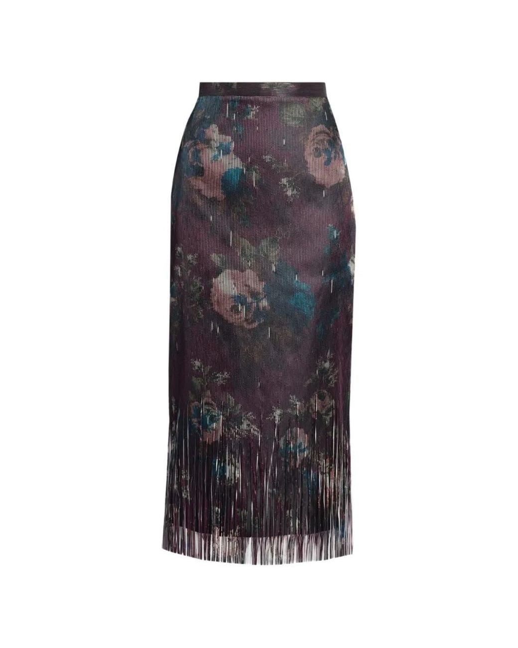 Erdem Blue Flora Fringe-Jacquard Midi Pencil Skirt