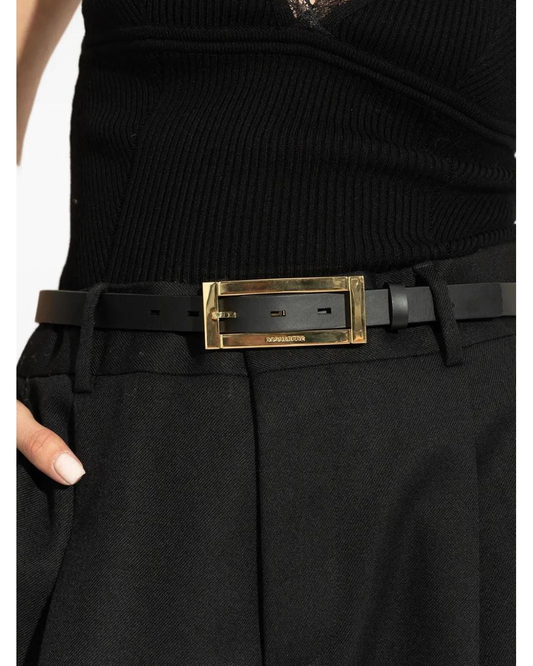 DSquared² White Rectangular-Buckle Leather Belt