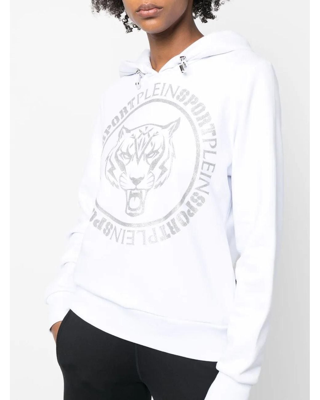 Philipp Plein White Logo-Print Tiger Hoodie
