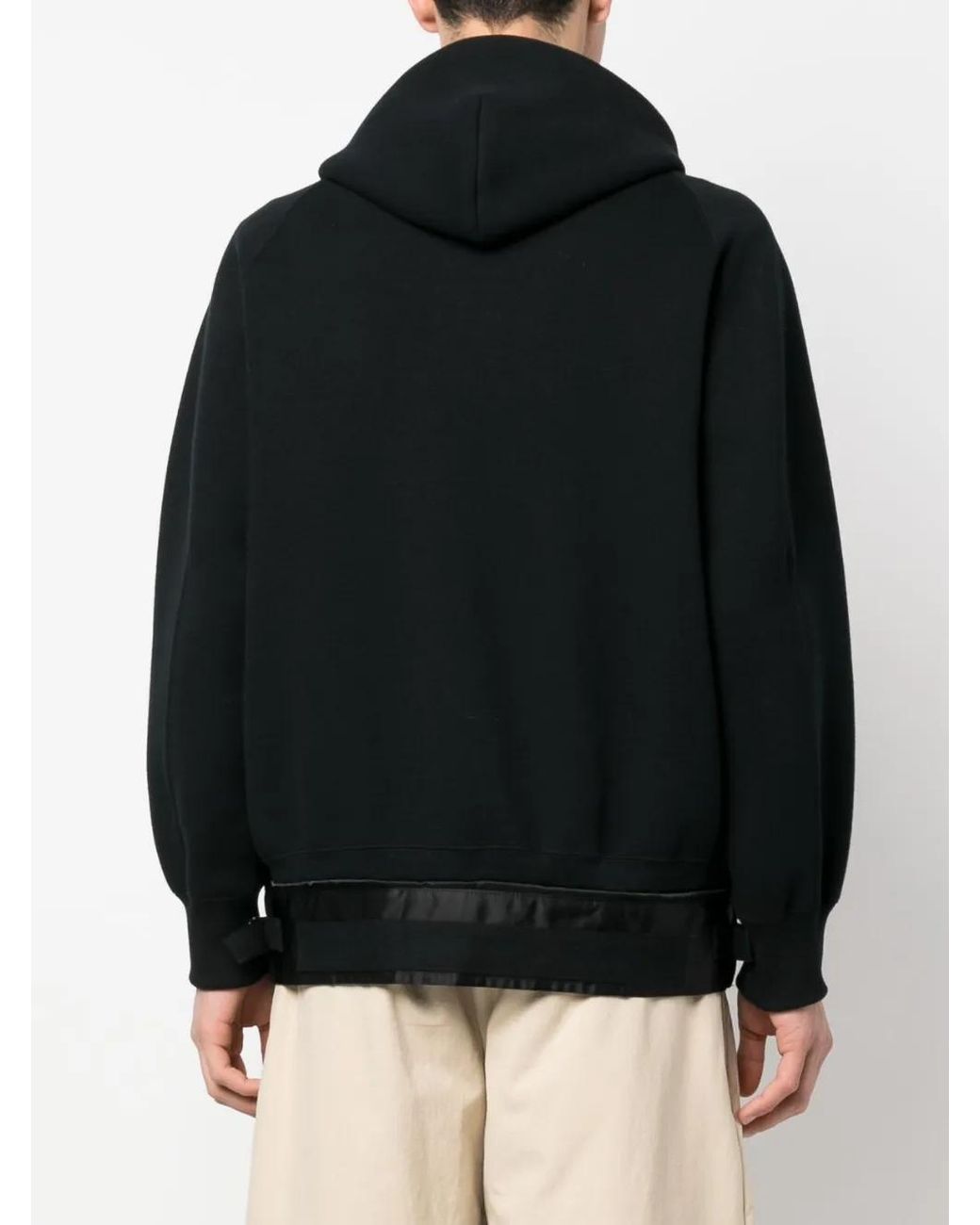 Sacai Black Zip-Up Cotton-Blend Hoodie for men