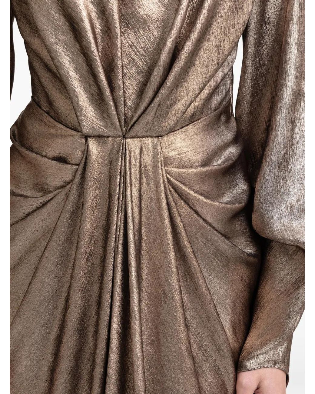 Gemy Maalouf Natural Draped Long-Sleeve Maxi Dress