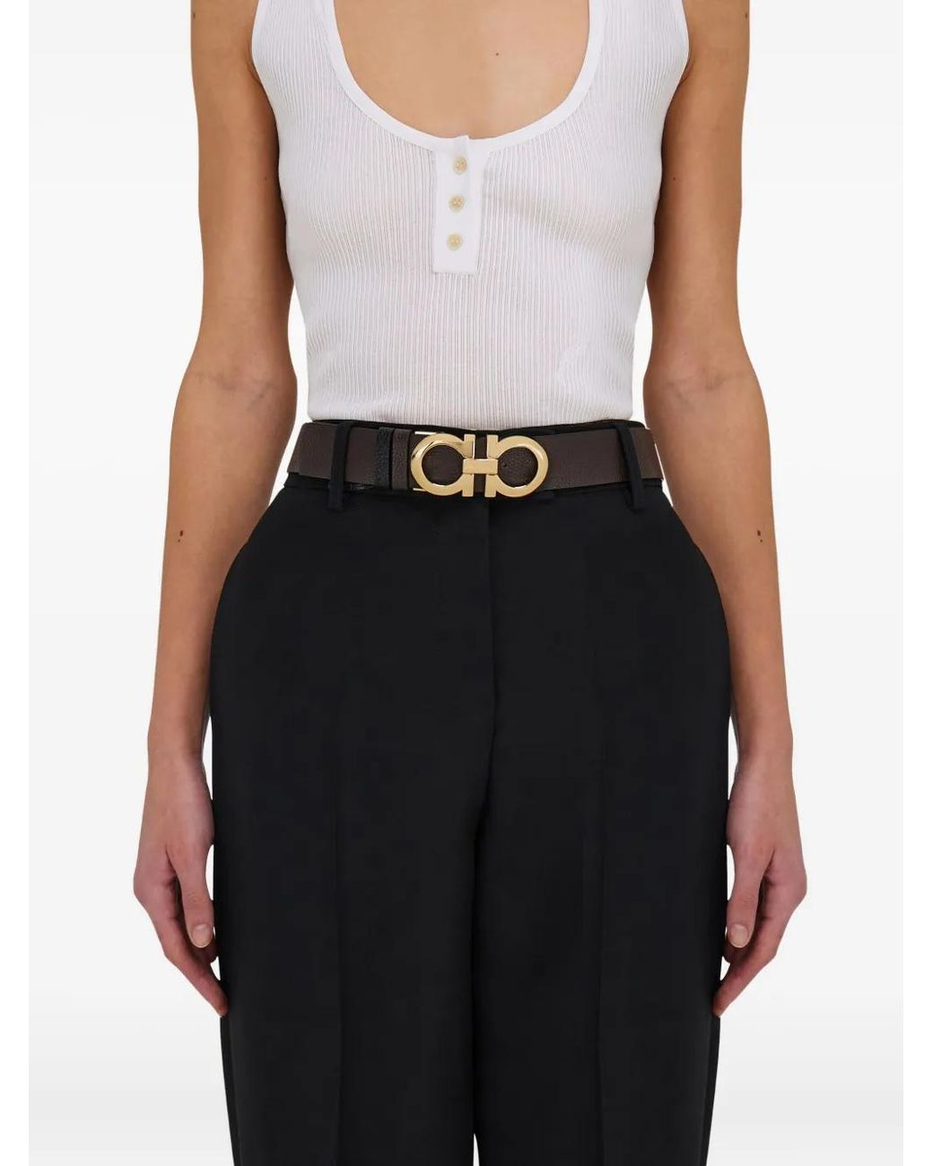 Ferragamo White Reversible And Adjustable Gancini Belt