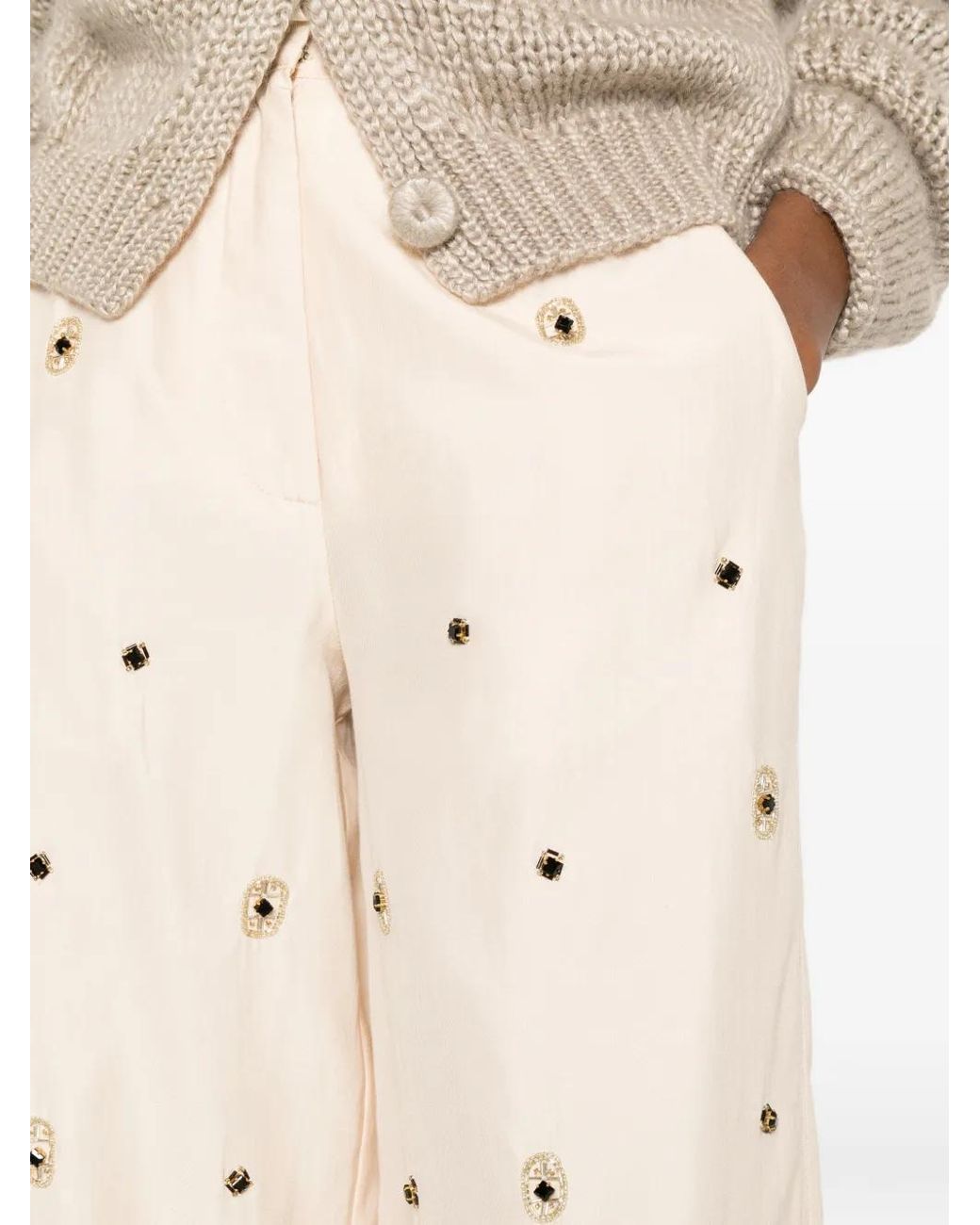 Forte_forte White Crystal-Embellished Palazzo Pants