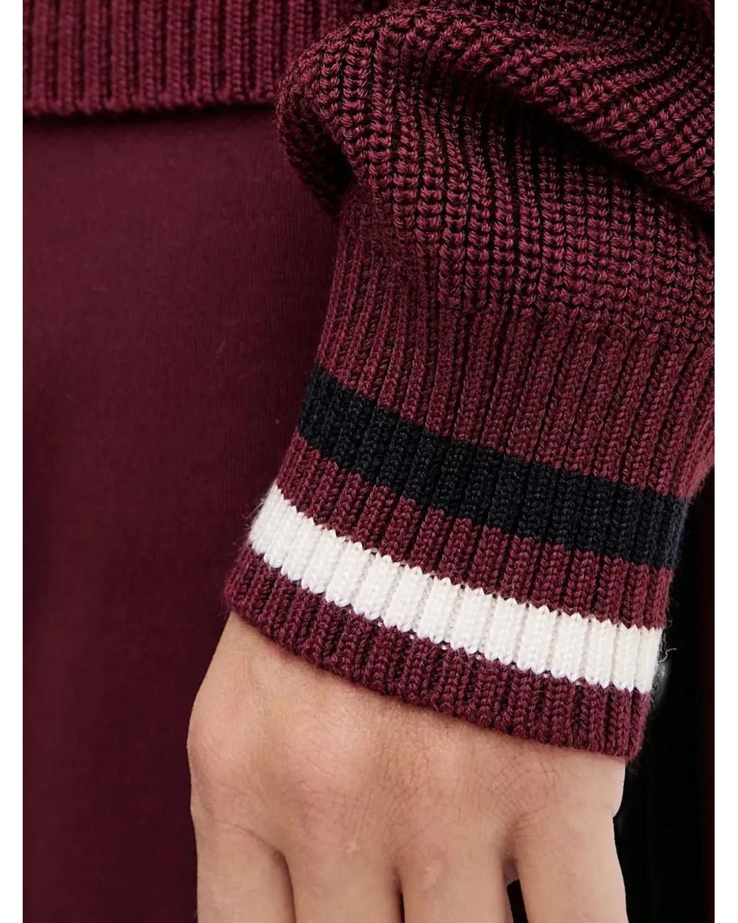 Guess Red V-Neck Striped Sweater