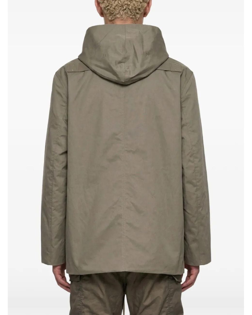 Rick Owens Gray Hooded Press-Stud Coat for men