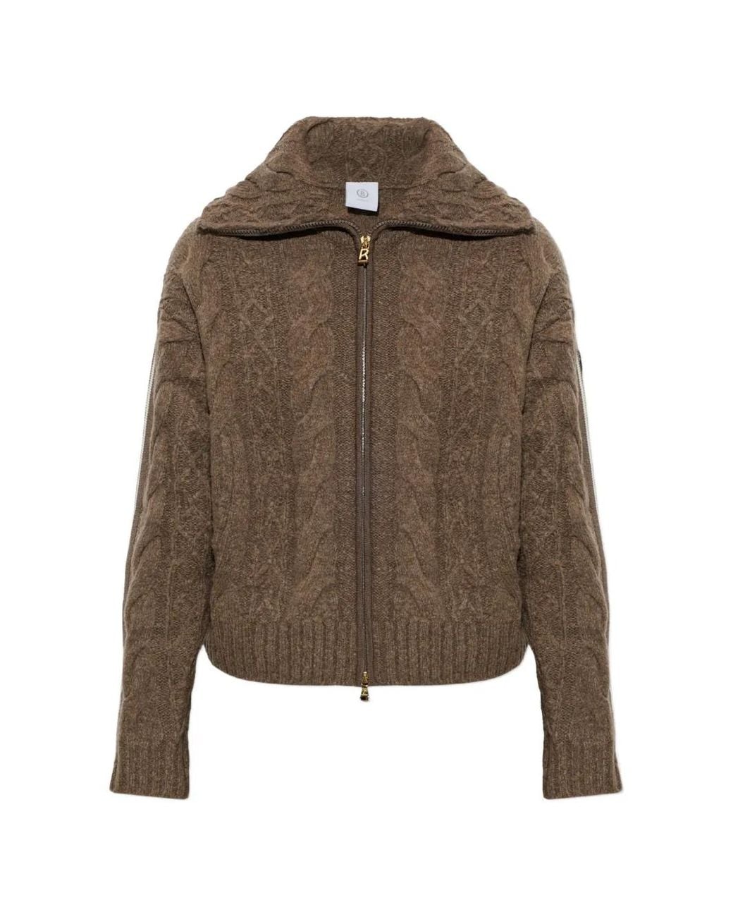 Bogner Brown Lotta Cable-Knit Zip-Up Cardigan