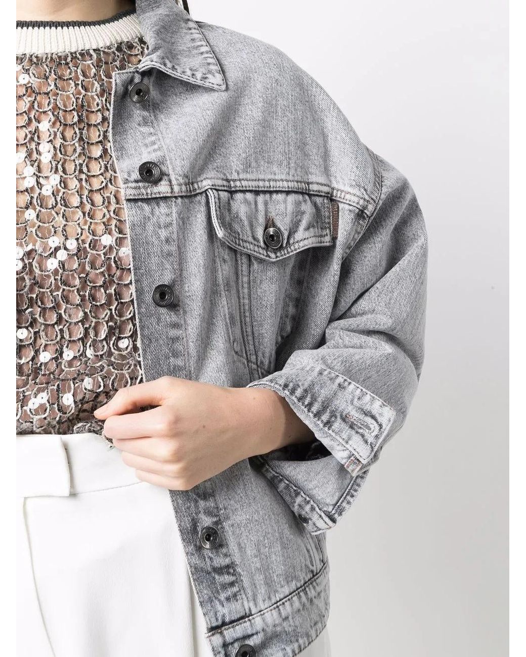 Brunello Cucinelli Gray Oversized Denim Jacket