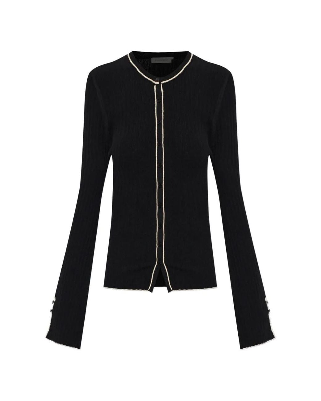 By Malene Birger Black Benny Ribbed-Knit Contrast-Trim Cardigan