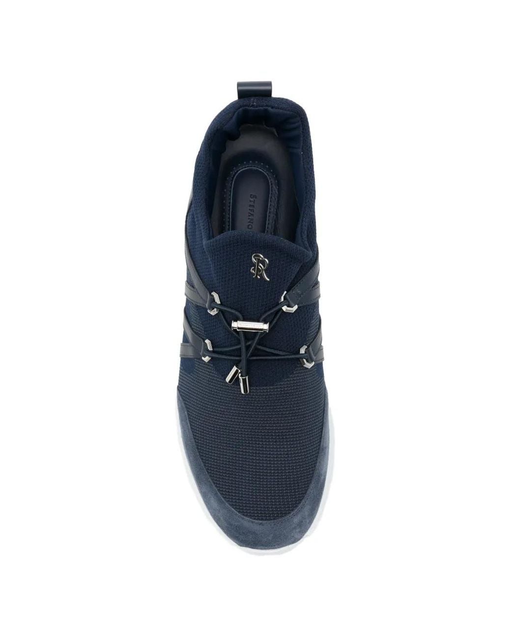 Stefano Ricci Blue Leather-Trimmed Panelled Sneakers for men