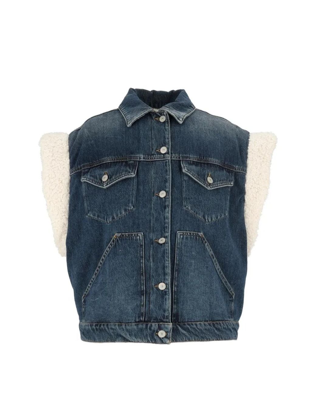 Dondup Blue Shearling-Trim Denim Gilet