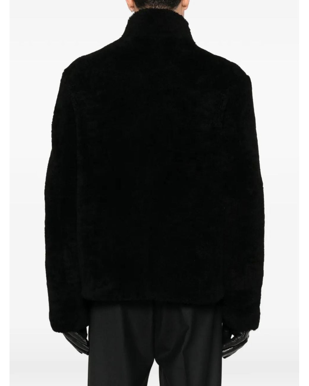 Eraldo Black Veste En Peau Lainée À Col Montant for men