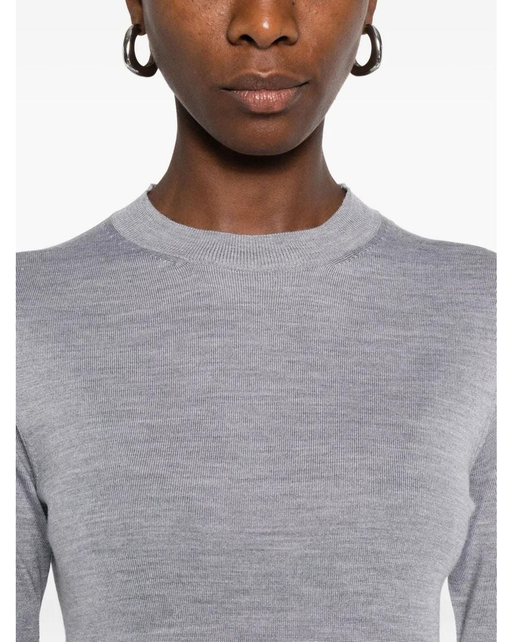 AMI Gray Crew-Neck Wool-Silk Blend Sweater