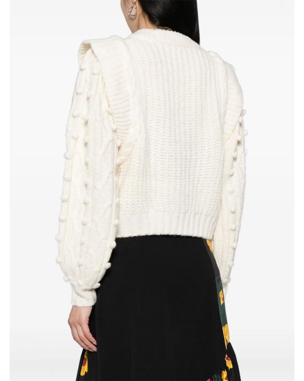 Farm Rio White Braided-Detail Chunky-Knit Jumper