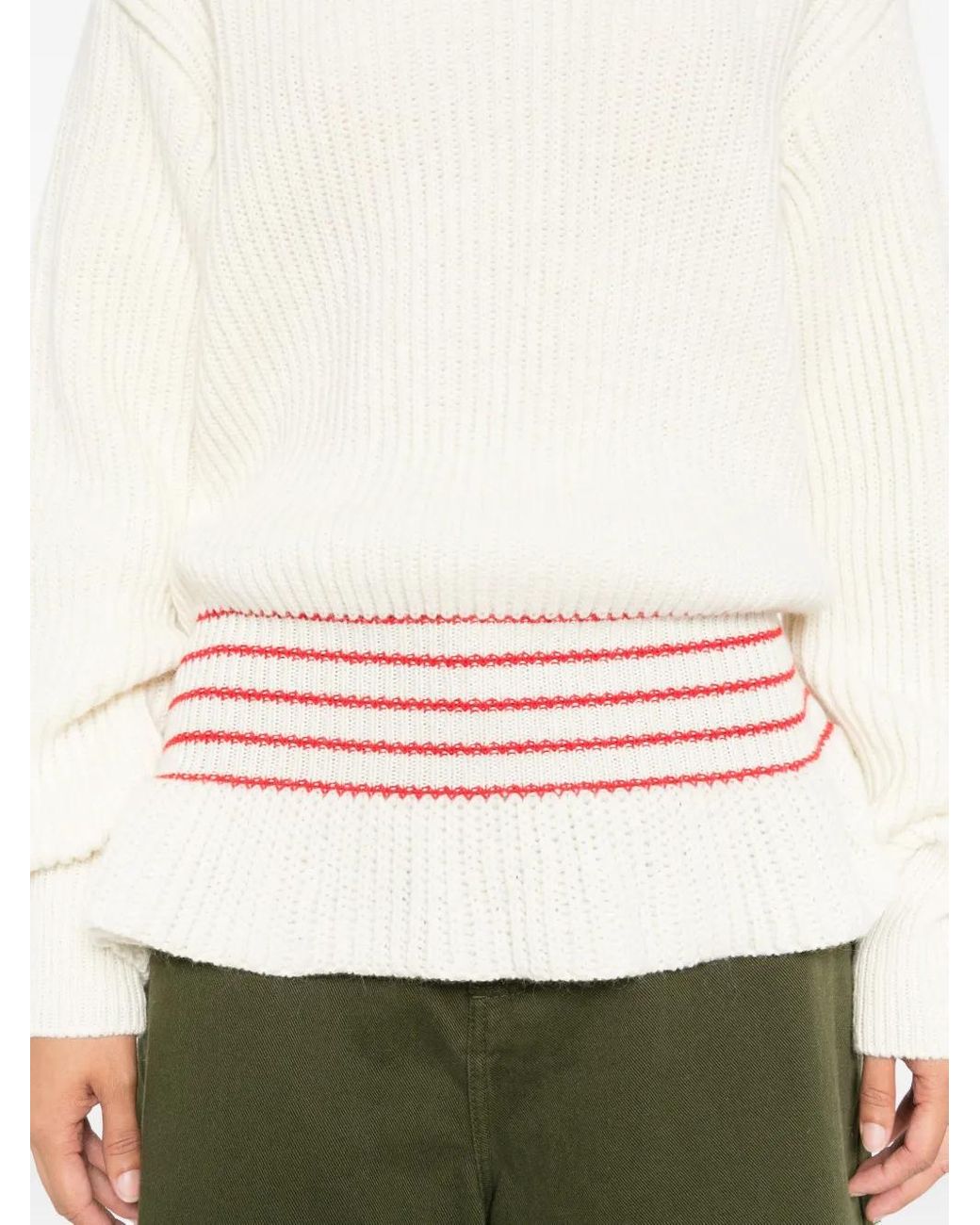 Chloé White Ribbed Turtleneck Stripe-Detail Sweater