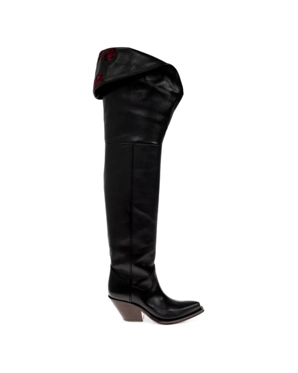 Chloé Black Azelan Floral-Embroidered Leather Boots