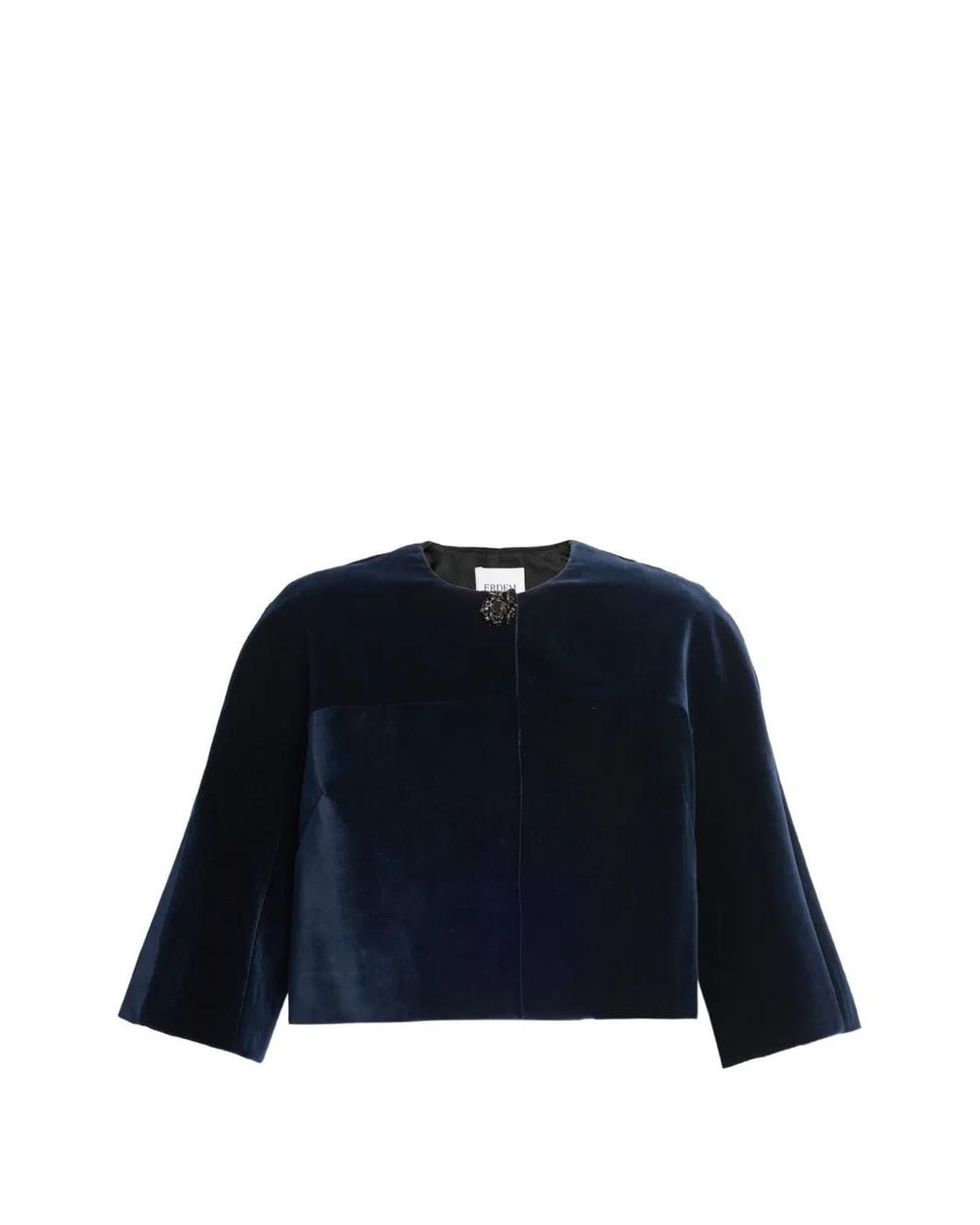 Erdem Blue Crystal-Embellished Velvet Cropped Jacket