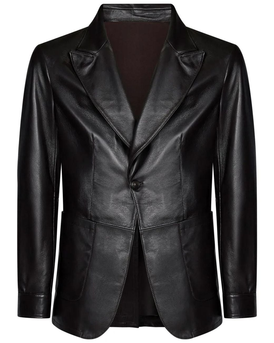 Franzese Collection Black Single-Breasted Leather Blazer for men