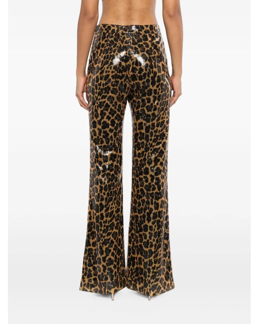 Pamella Roland Natural Pantalon Skinny Évasé À Imprimé Léopard Et Sequins