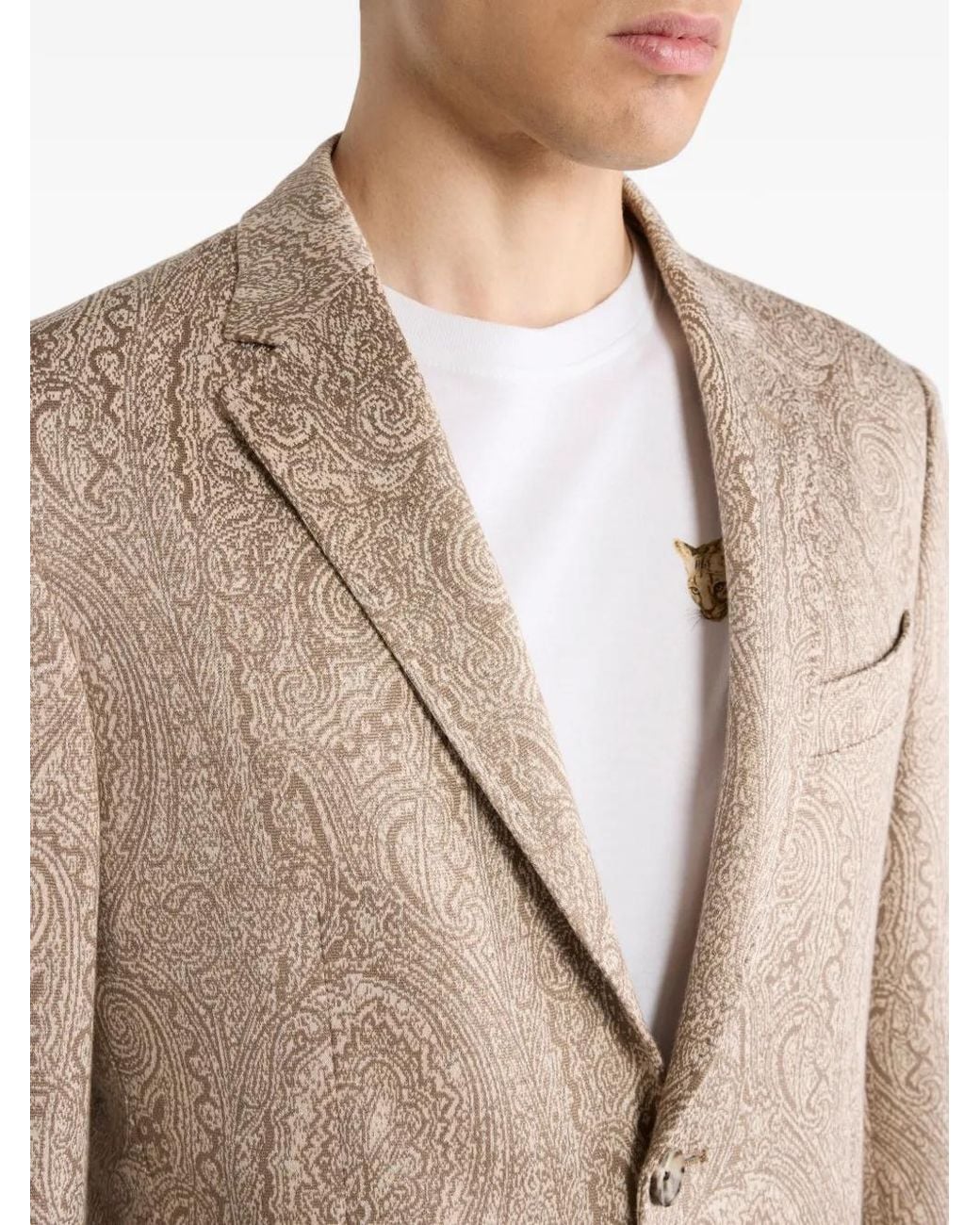 Etro Natural Single-Breasted Cotton-Blend Paisley Jacquard Jacket With Arnica Motif for men