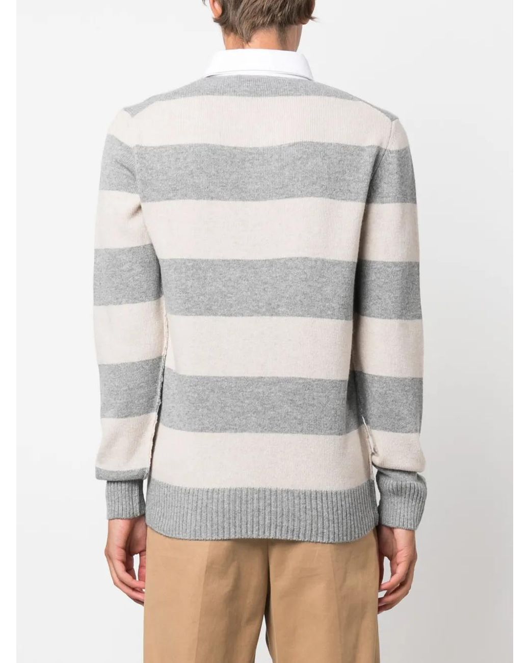 Orlebar Brown Gray Legris Striped Fine-Knit Polo Shirt for men