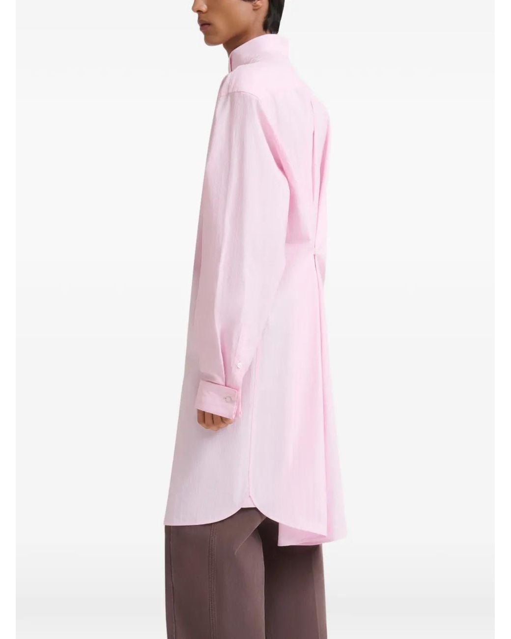 Marni Pink Poplin Longline Shirt With Raised Stripes for men
