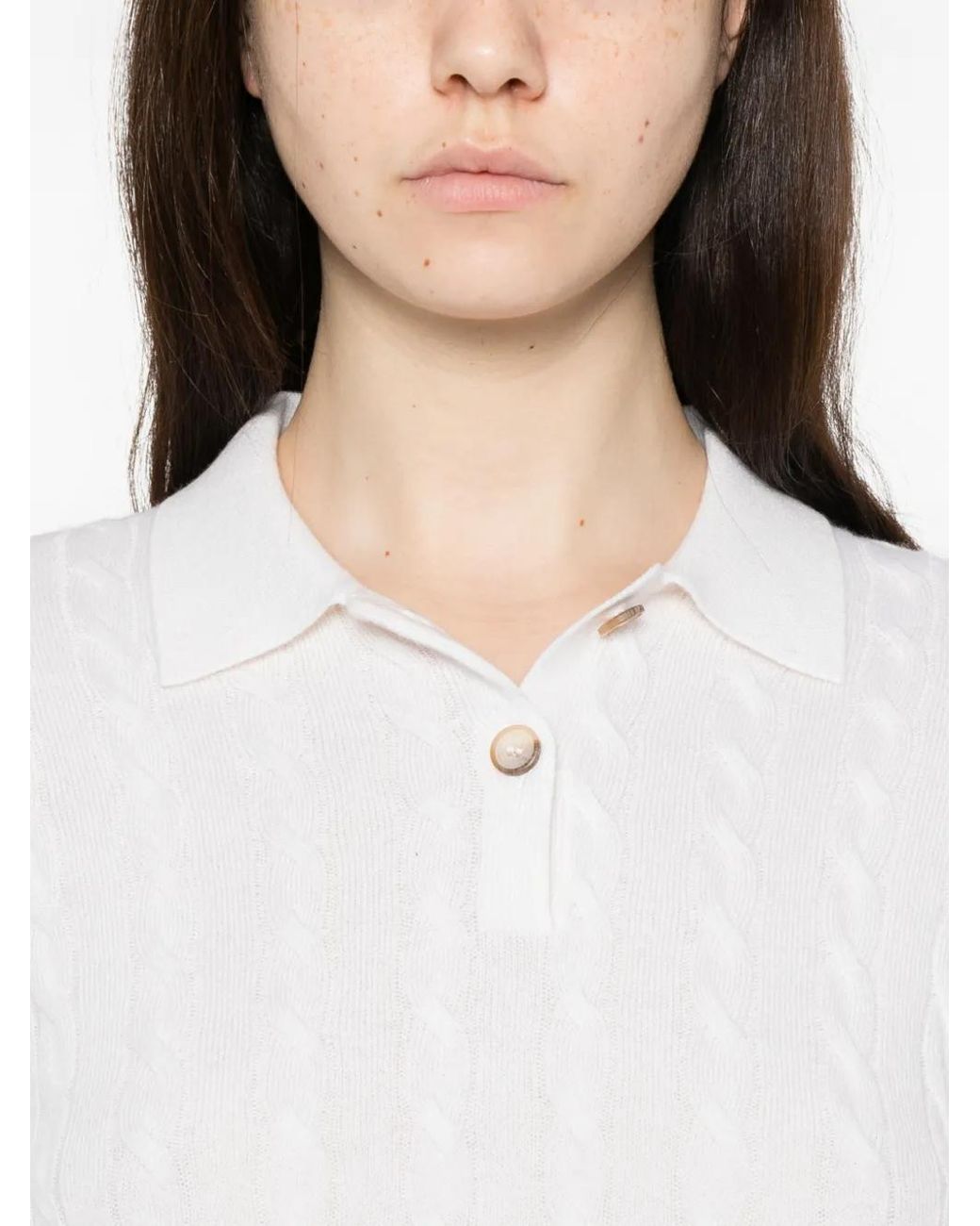 Gran Sasso White Cable-Knit Buttoned Sweater
