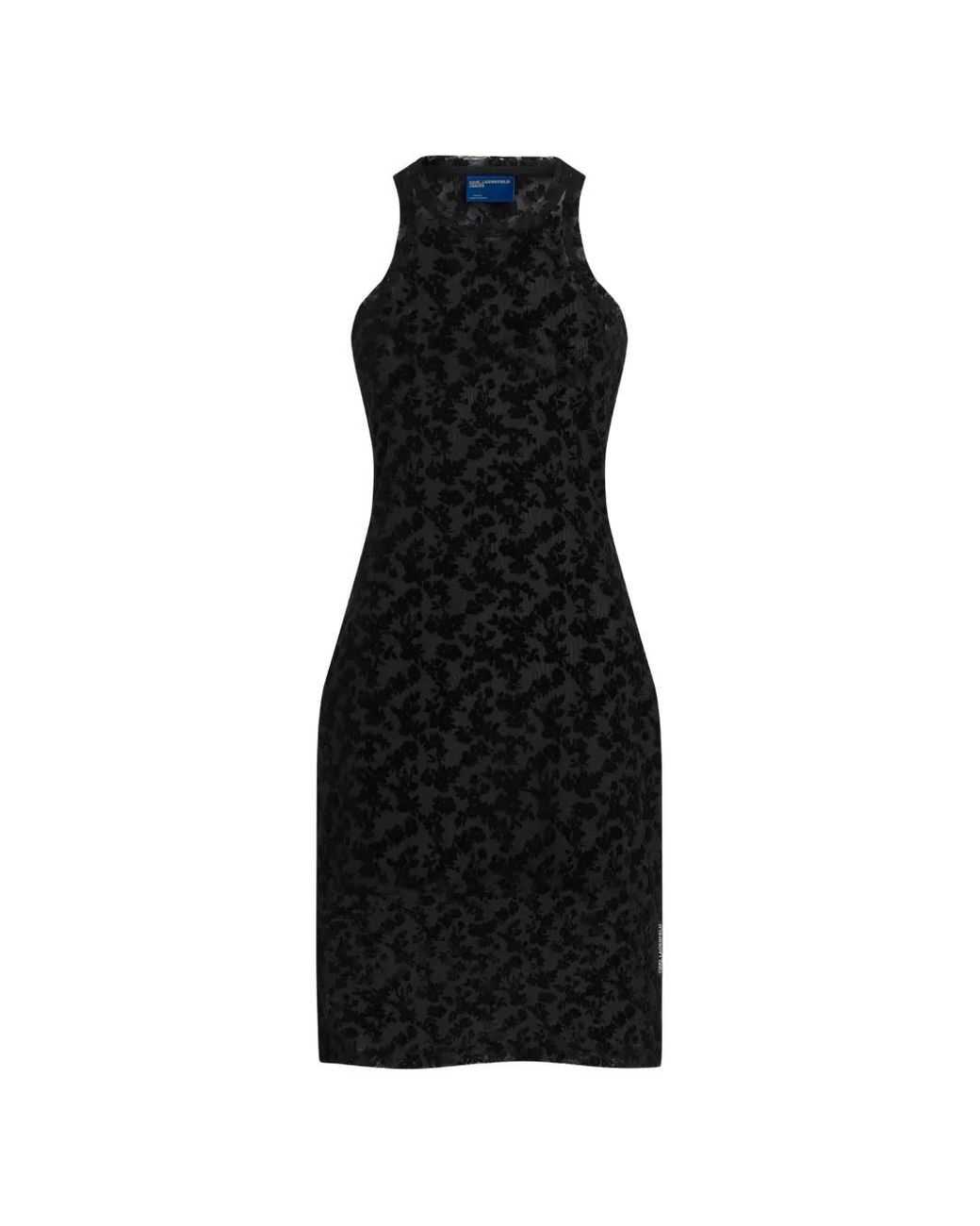 Karl Lagerfeld Black Flocked Floral-Print Mini Dress