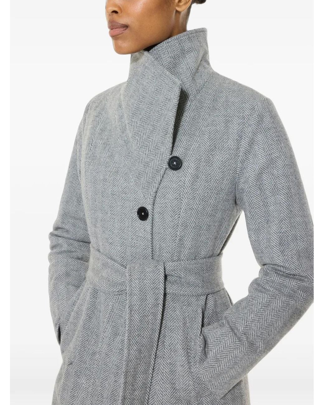 Norwegian Wool Gray Herringbone Belted Coat