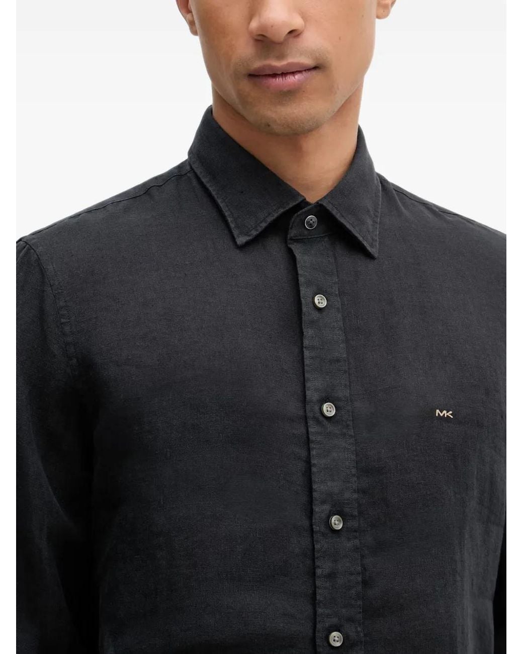 Michael Kors Blue Logo-Embroidered Long-Sleeved Shirt for men