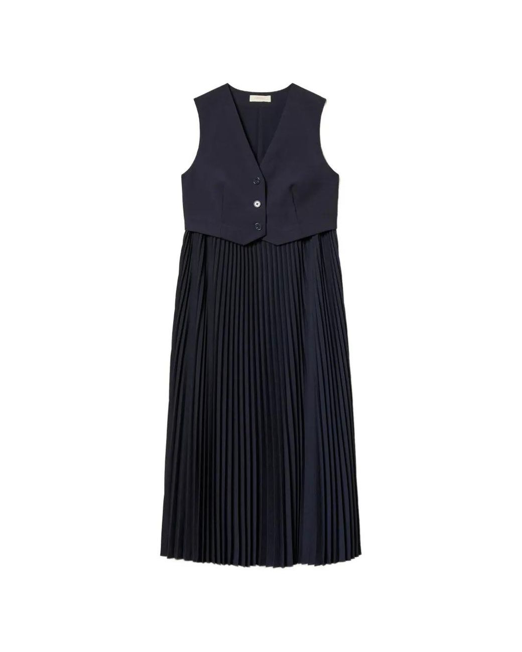 Twinset Blue Long Waistcoat-Effect Dress With Pleats