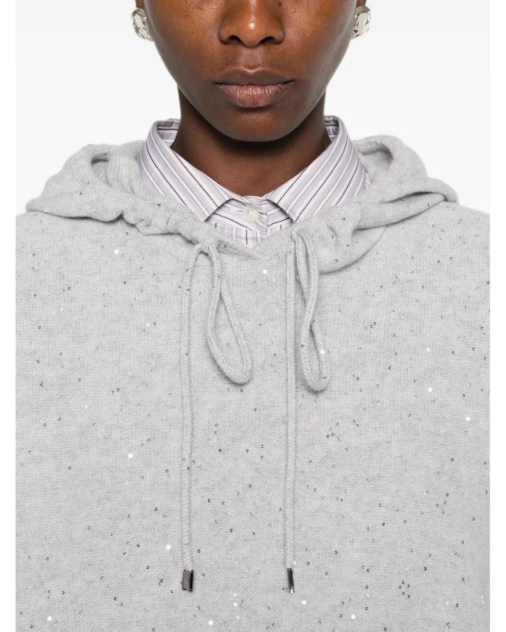 Antonelli White Sequin-Embellished Drawstring Hoodie