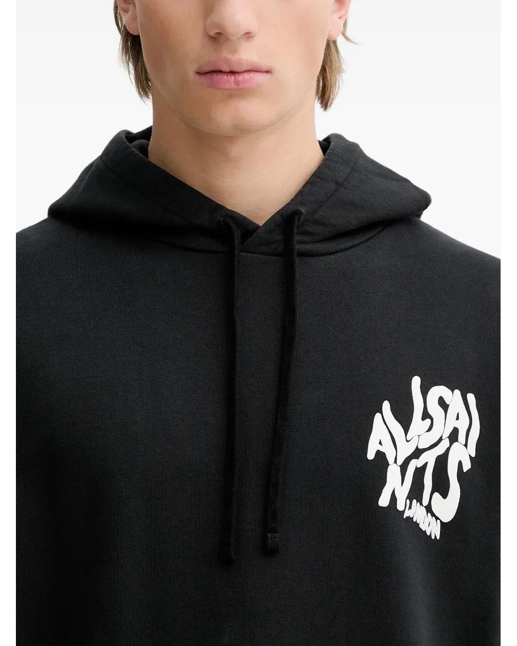 AllSaints Black Graphic Drawstring Hoodie for men