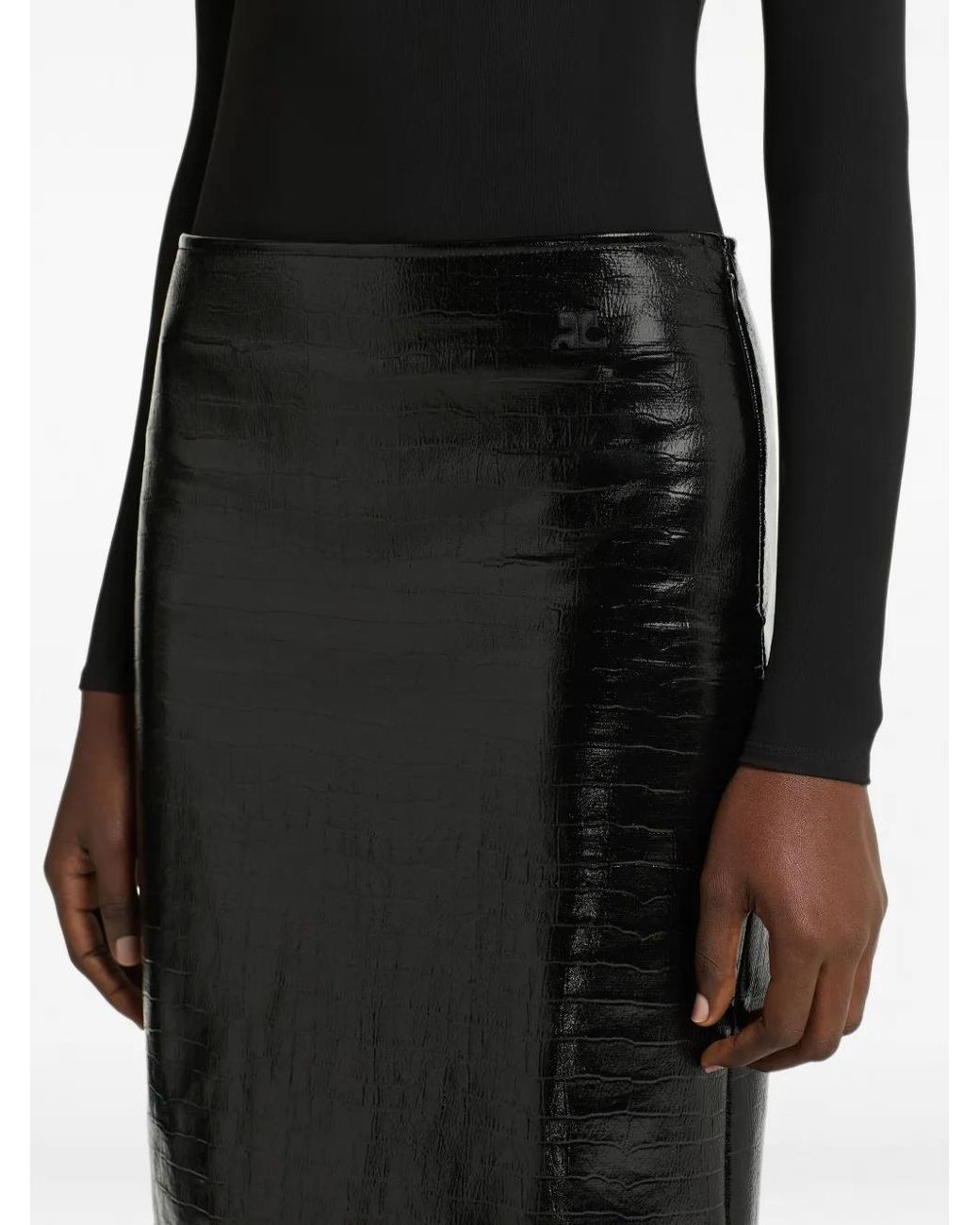Courreges Black Croc-Embossed Vinyl Skirt