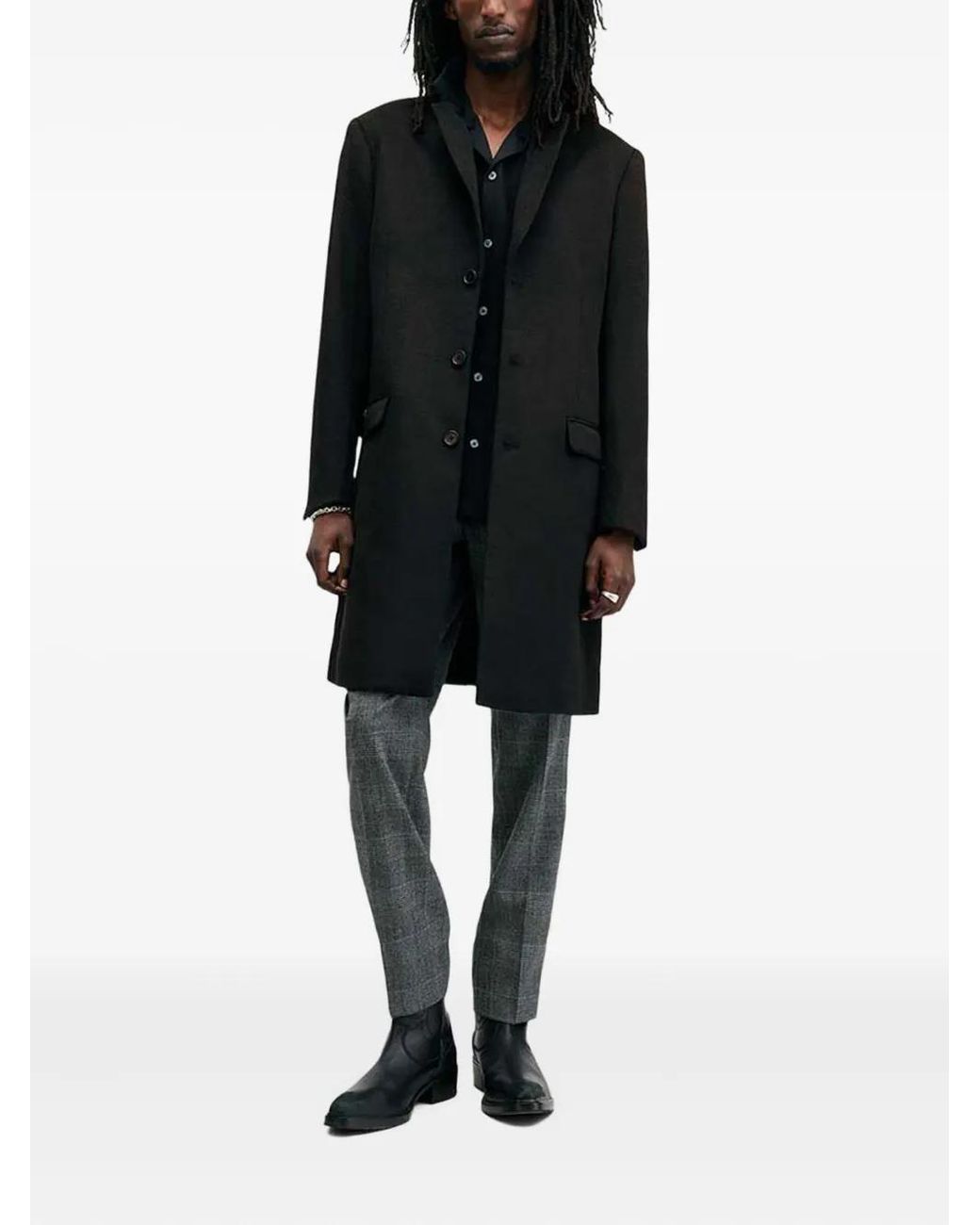 AllSaints Black Hal Button-Fastening Coat for men