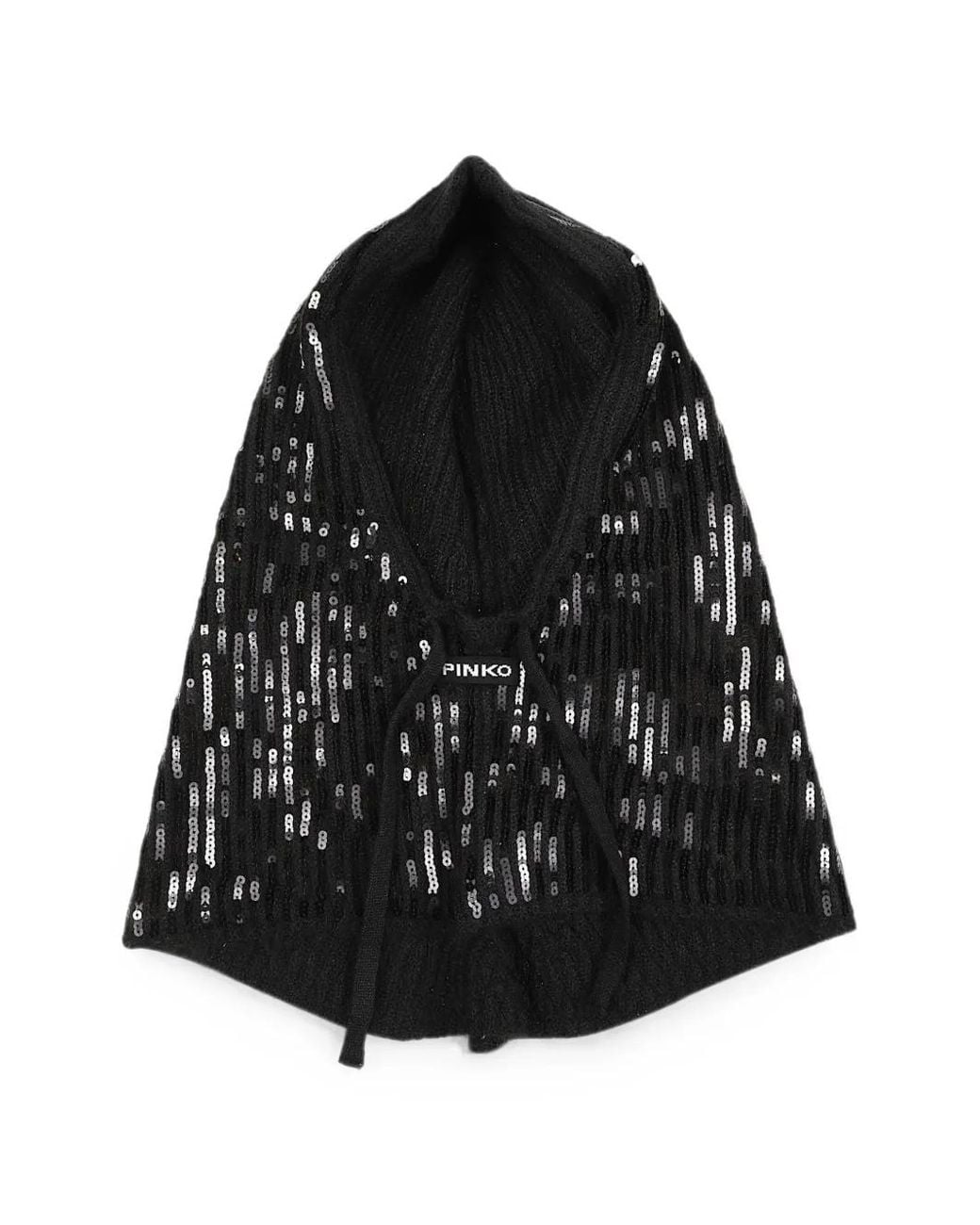 Pinko Black Sequin-Embellished Ribbed Balaclava