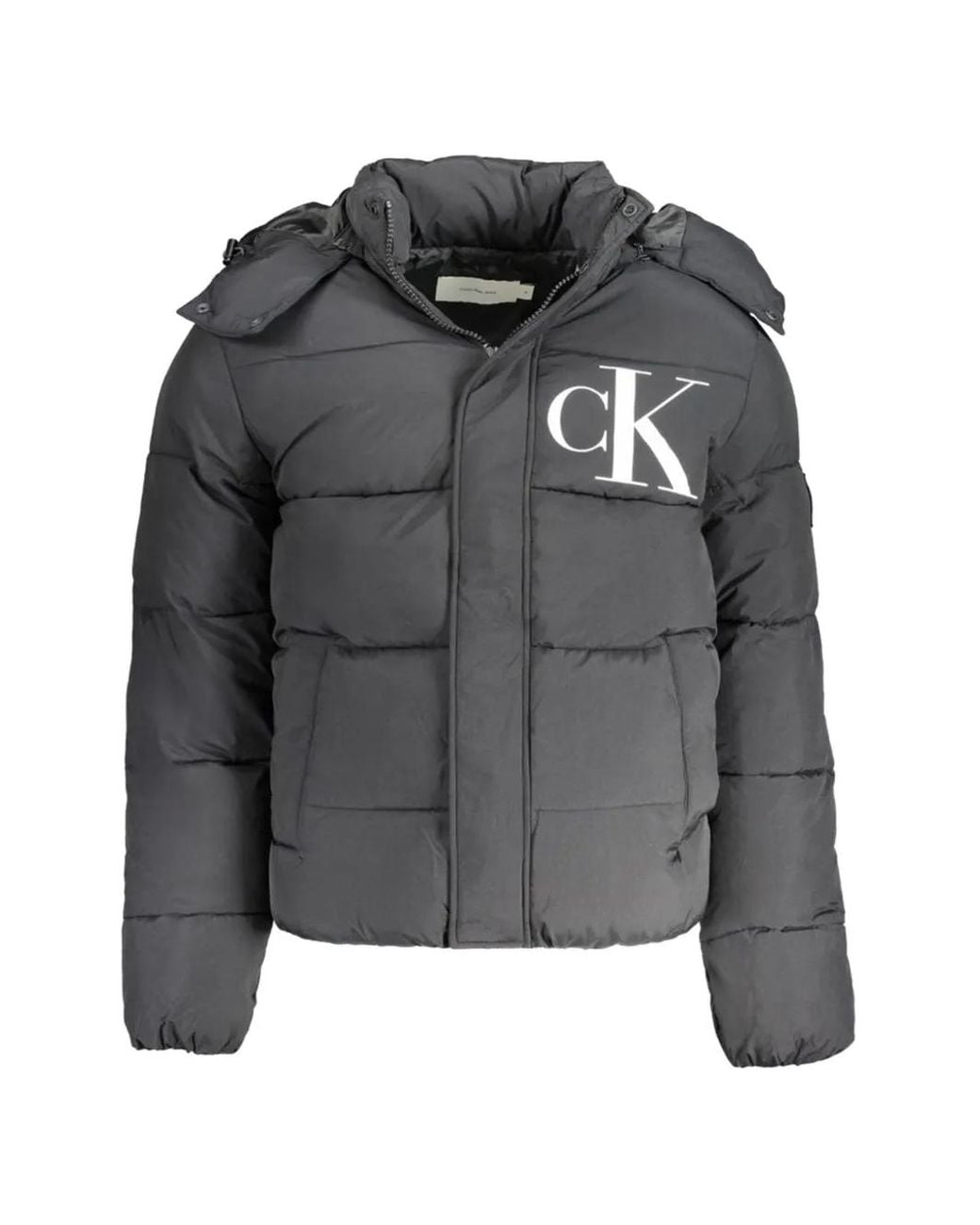 Calvin Klein Gray Logo-Print Hooded Quilted Jacket for men