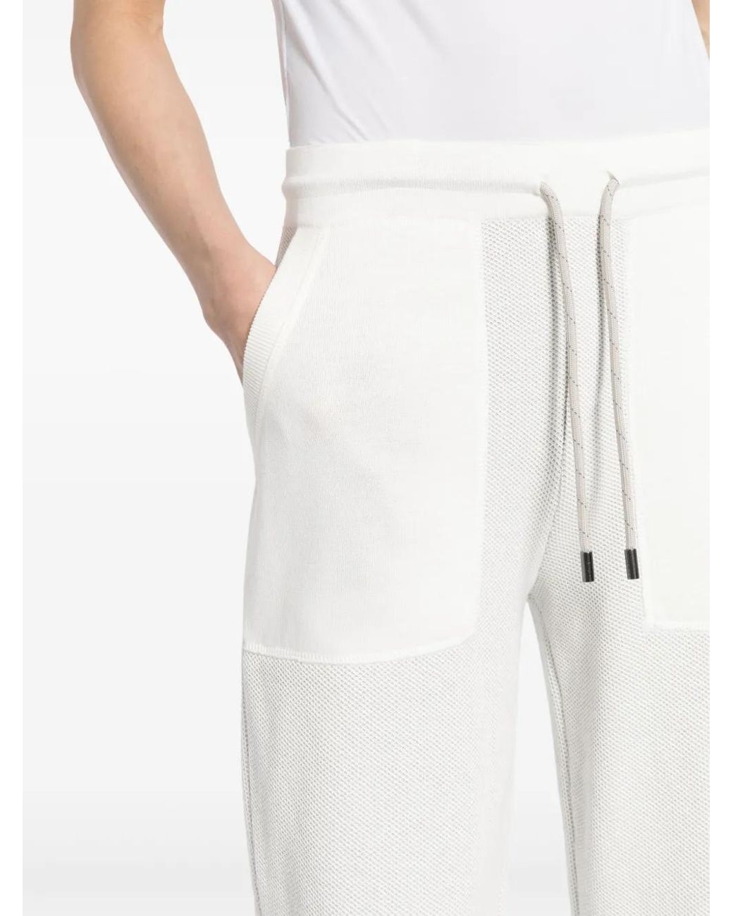 Sease White Honeycomb Knit Track Pants for men