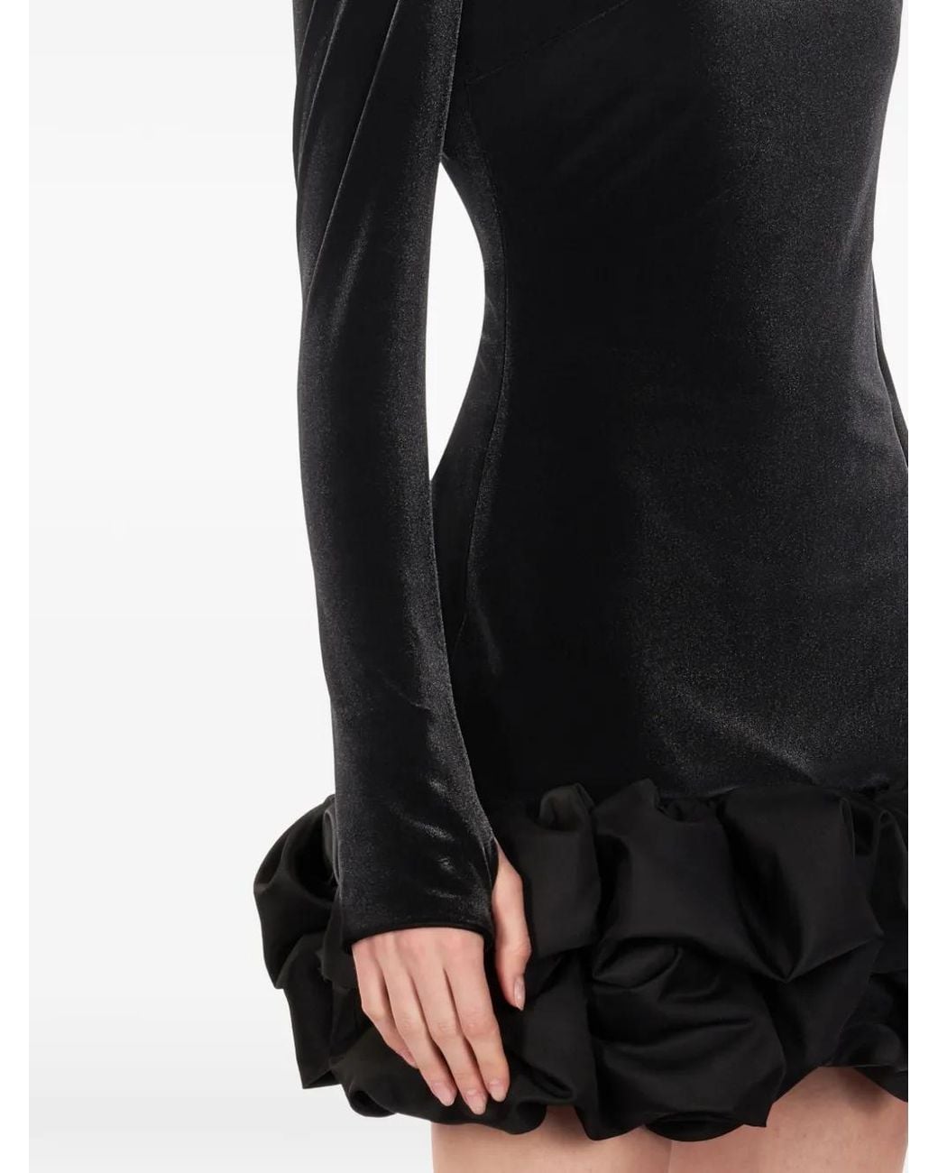 IMROSKA Black Velvet Ruffled Mini Dress