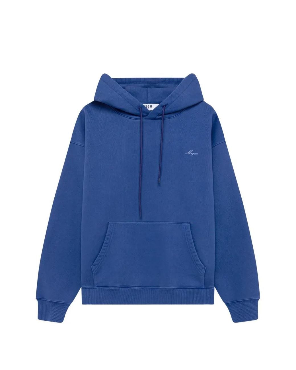 MSGM Blue Logo-Embroidered Drawstring Hoodie for men