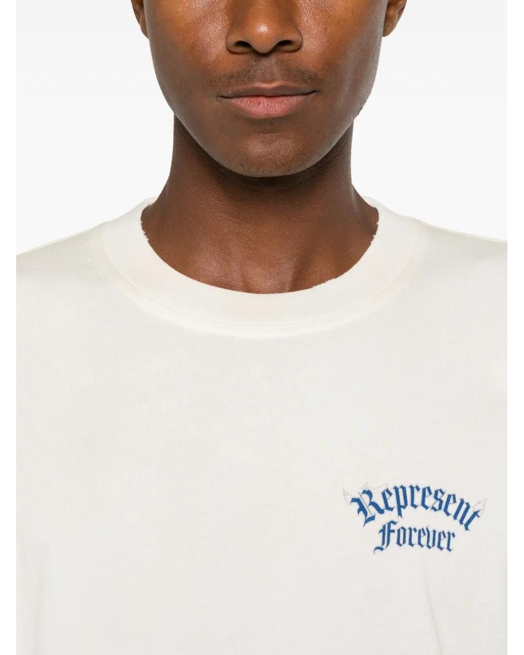 Represent White Duality Logo-Print Distressed Cotton T-Shirt for men