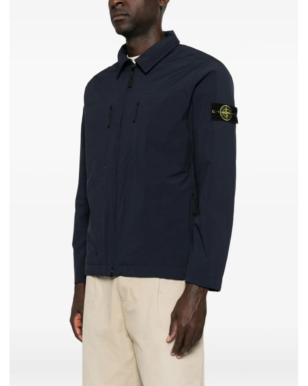 Stone Island Blue Logo-Patch Zip-Up Jacket for men