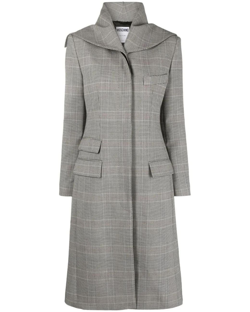 Moschino Gray Plaid-Check Print Coat
