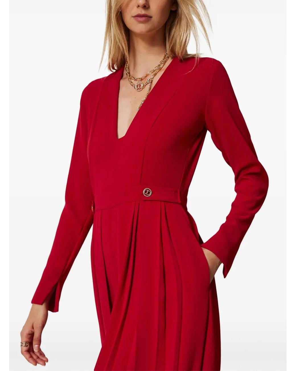 Twinset Red Pleated Jumpsuit