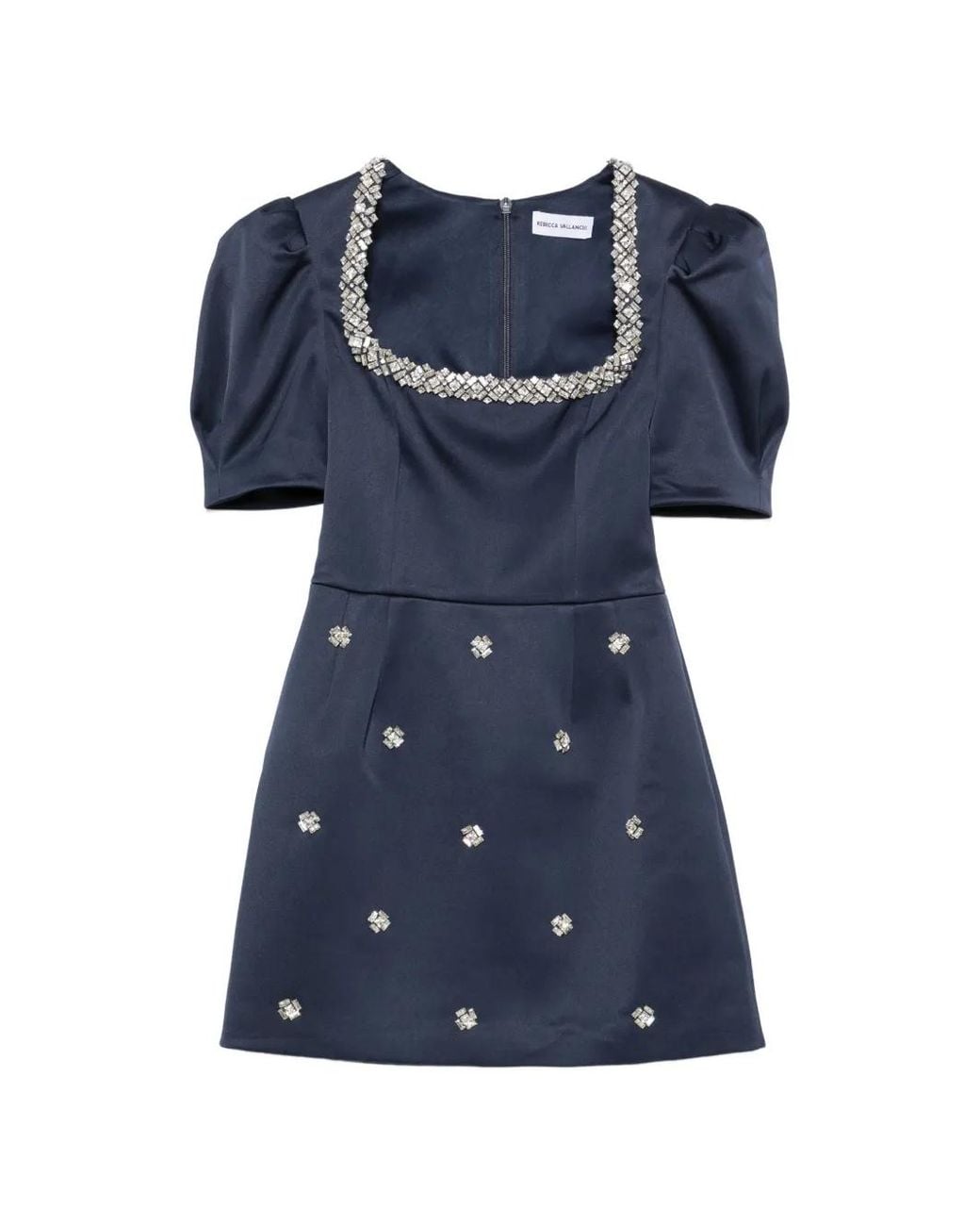 Rebecca Vallance Blue Ayla Crystal-Embellished Puff-Sleeve Mini Dress