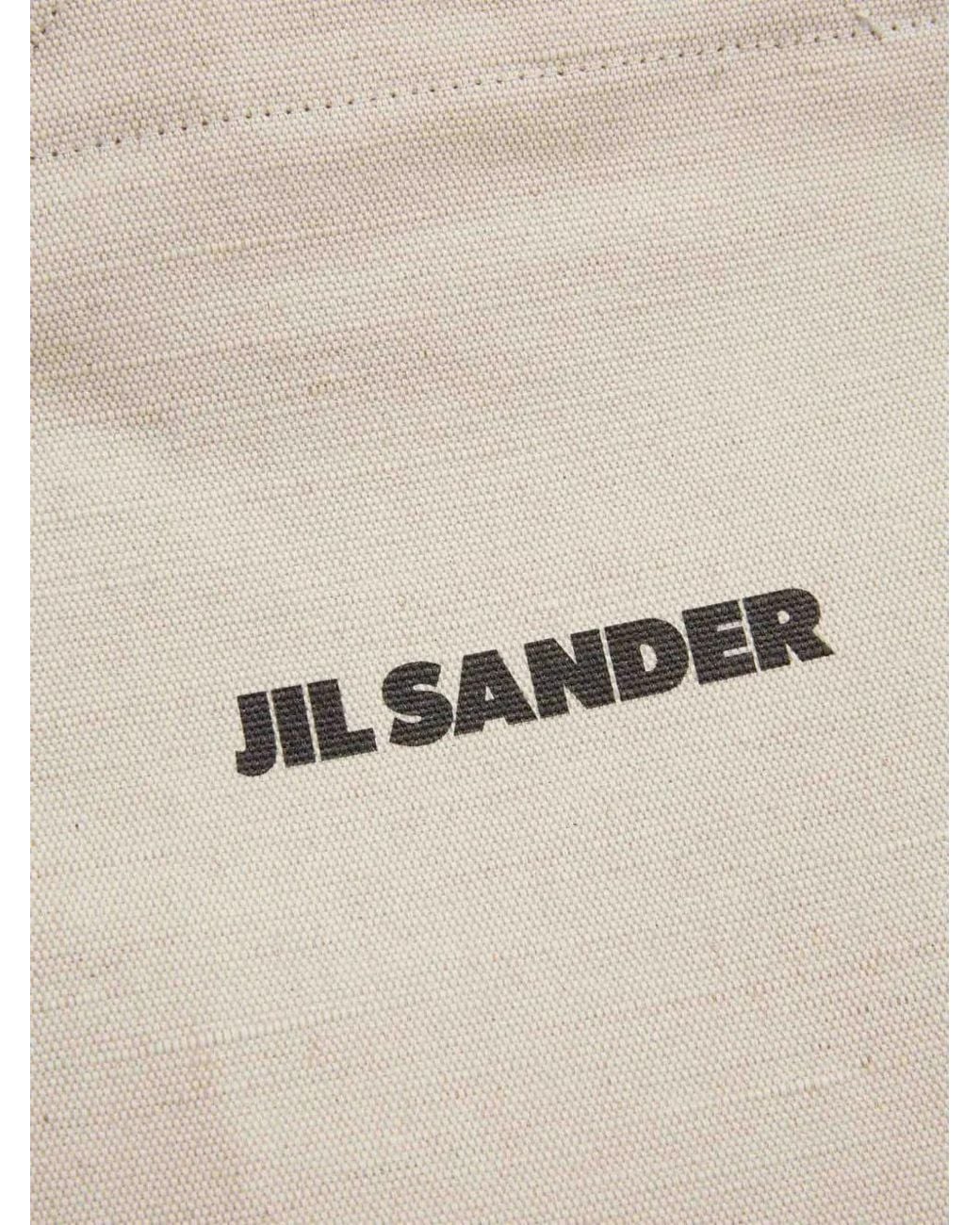Jil Sander Natural Logo-Printed Leather-Handles Tote Bag