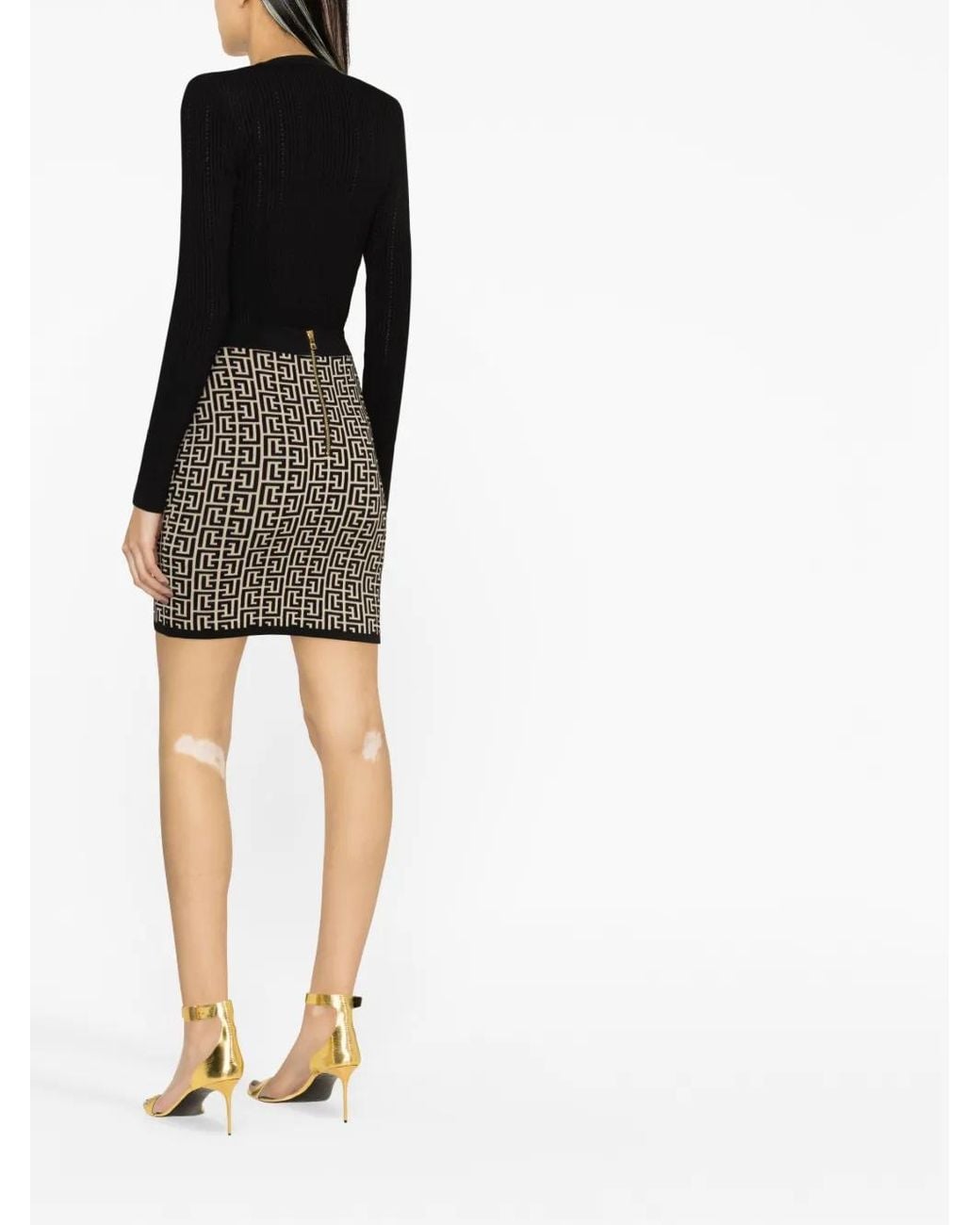 Balmain Black Monogram-Jacquard Miniskirt