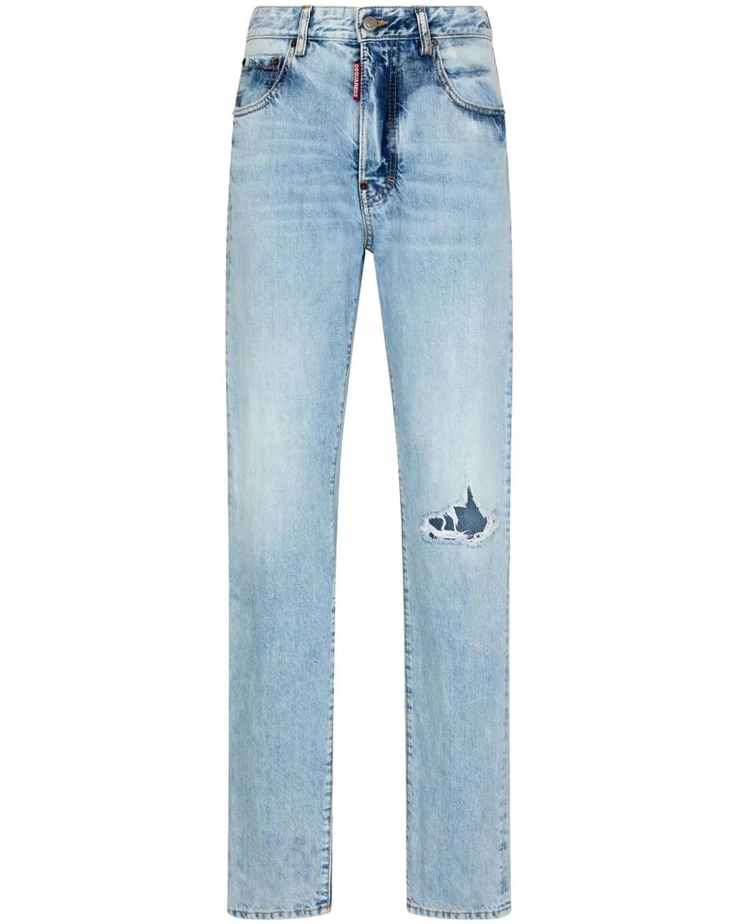 DSquared² Blue Ripped-Detail Slim-Cut Jeans