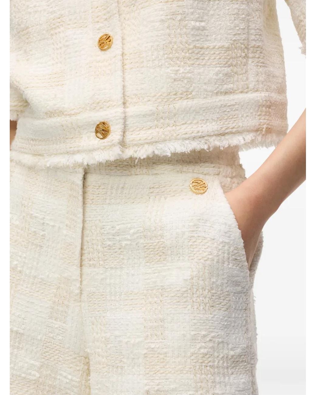 Karl Lagerfeld White Natural Bermuda Shorts With Logo Buttons