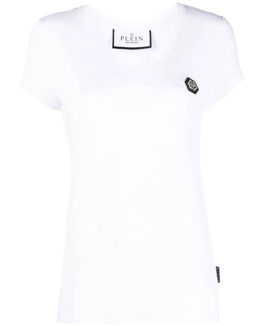 Philipp Plein White Logo-Patch V-Neck T-Shirt